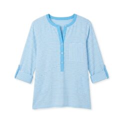 Chambray Stripe Hi-Low Button-Up Shirt
