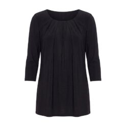 Midnight Black Pleated Scoop Neck 3/4 Sleeve Tunic Top