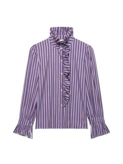 Women's Plaid Ruffle Stand Collar Blouse