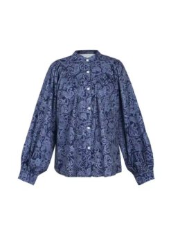 Women's Printed V-Neck Lantern Sleeve Blouse